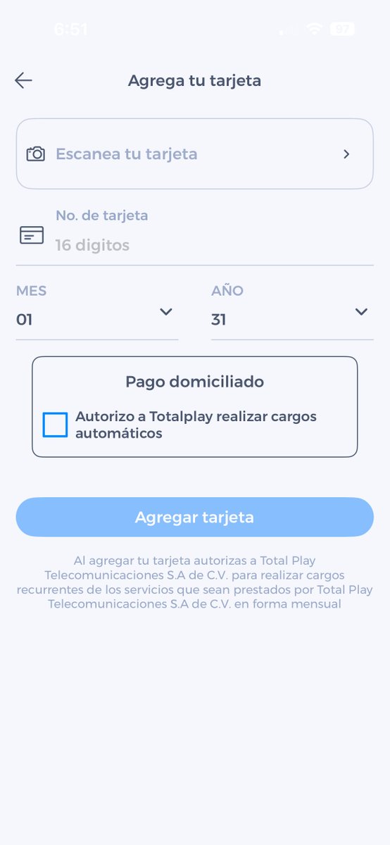 itza_castillo's tweet photo. @Profeco ¿es normal que te obliguen a domiciliar para poder pagar @TotalplayAyuda ? NECESITO pagar con tarjeta y solo me deja si autorizo cargos automáticos 😒 https://t.co/d0DpkY02Sh