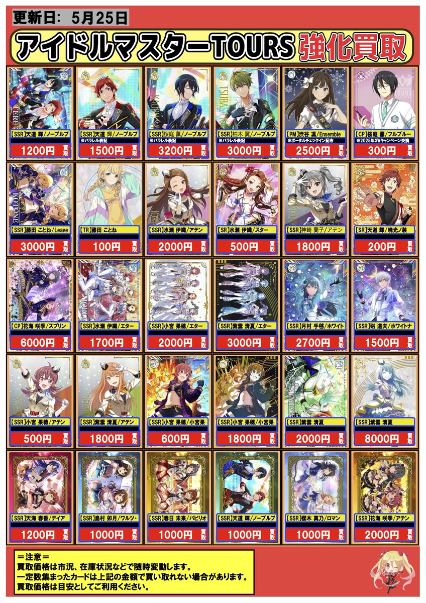 アイドルマスターツアーズ 買取情報】5/25 ツアマス買取表を更新しま