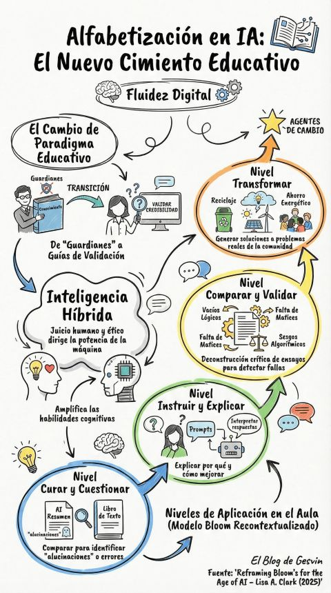 TicEducativas's tweet photo. La alfabetización en IA no es usar tecnología sin más, ¡es un cambio de paradigma! 🧠✨ 

De guardianes del saber a guías de validación: descubre cómo aplicar el Modelo Bloom Recontextualizado en el aula, desde cuestionar alucinaciones hasta crear soluciones reales. 🚀🏫

#InnovaciónEducativa #EdTech #InteligenciaArtificial #Pedagogía #TIC 

Créditos @gesvin