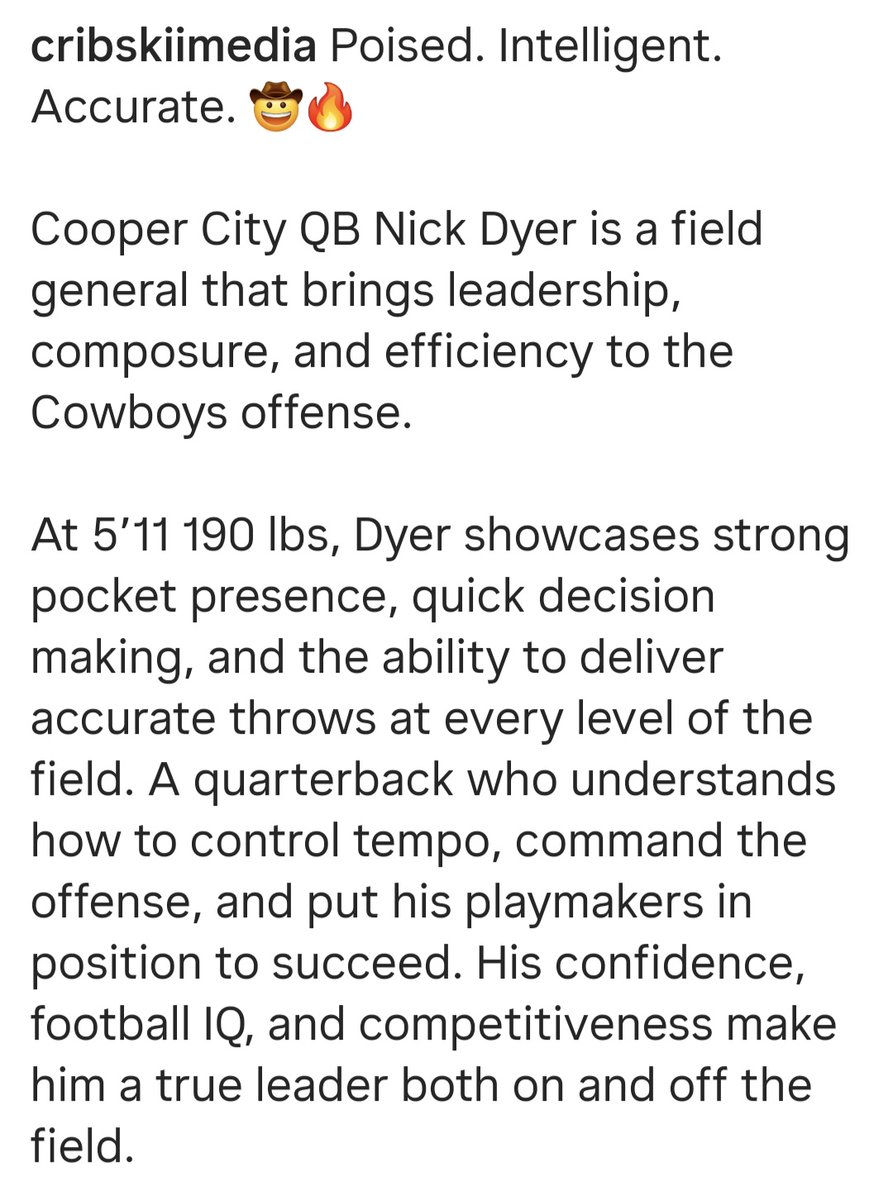 NickDyer_QB's tweet photo. Thanks to @cribskiimedia for the exposure. Appreciate you, Nik.👊 https://t.co/4YXy1RTLPF