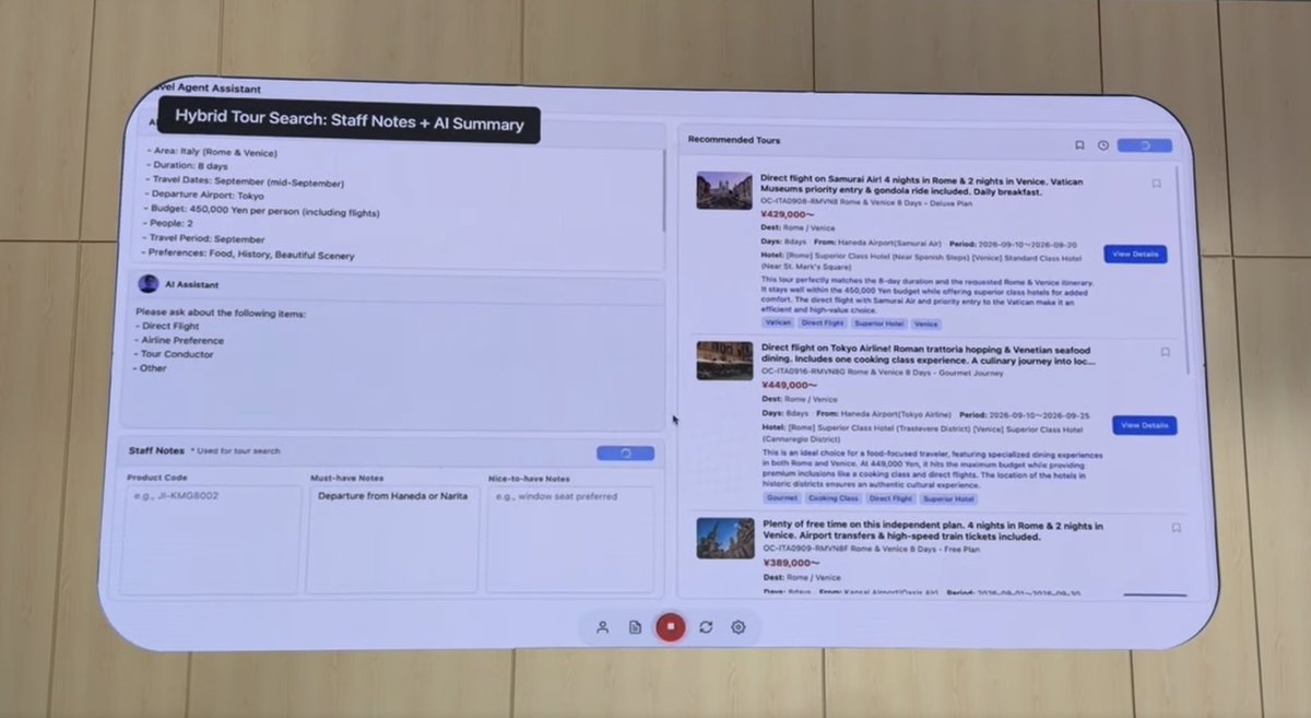 kuraken314's tweet photo. 先週米国で開催されたGoogle I/Oで、プレイドが開発した"対面業務支援AIアシスタント"が紹介されました💪

このAIは、会話内容をベースに、内容の要約、確認事項の提示、提案内容のサーチなど、スタッフの対面業務を支援します。また、全ての処理がブラウザ上で完結。すなわち、外部サーバーを介さずAIモデルが動くため、GDPRをはじめとしたプライバシー基準に準拠した安全な運用が可能です。今後は、この基盤の上にリアルタイム多言語基盤を重ね、インバウンド対応など様々なシーンに適用可能になります。

本ソリューションは、旅行、人材、自動車、不動産、金融・保険、化粧品、ジュエリーなど、深いヒアリングと専門的な提案が求められる対面業務の現場へ幅広く展開を進めてまいります。