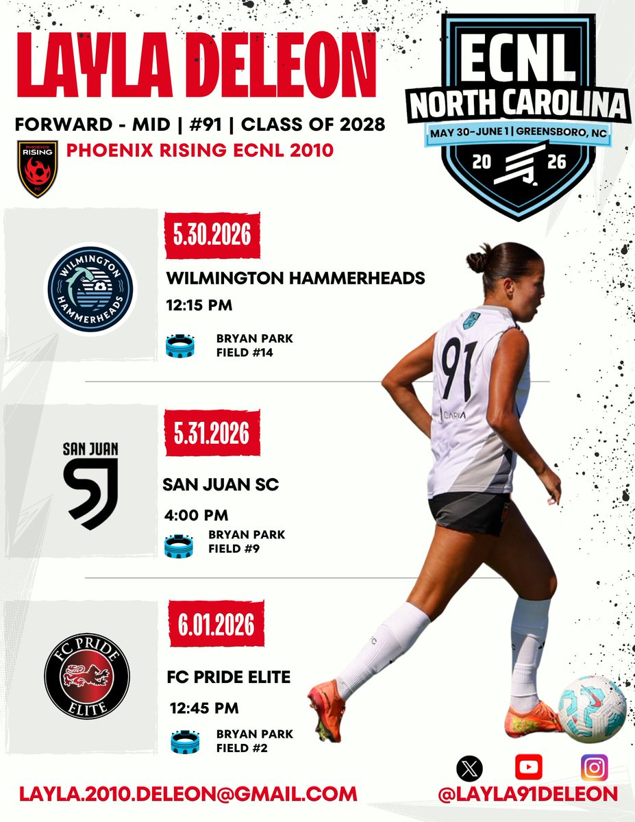 layla91deleon's tweet photo. Headed to North Carolina for the @ECNLgirls College Showcase. 

#ecnl #showcase #risingasone #college #goals https://t.co/u4Pam2ehhn