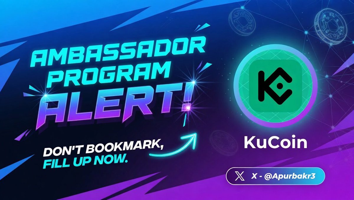 ApurbaKR3's tweet photo. 🚨 Ambassador Program Opportunity

KuCoin is looking for crypto creators, community builders, and active Web3 contributors to help expand its global ecosystem.

What Ambassadors Get 🎁

➩ monthly base salary
➩ performance-based rewards
➩ early access to campaigns, events & insider opportunities
➩ recognition and growth inside a global crypto exchange ecosystem

Your Role 

➩ share KuCoin updates, campaigns & announcements
➩ build and grow your own community presence
➩ increase engagement and support ecosystem participation

If you’re already active in Web3 communities and consistently contribute through content, moderation, or community growth, this is definitely worth exploring.

⏳ Applications close: June 15, 2026

Apply here:
https://t.co/zi05OhLuIv