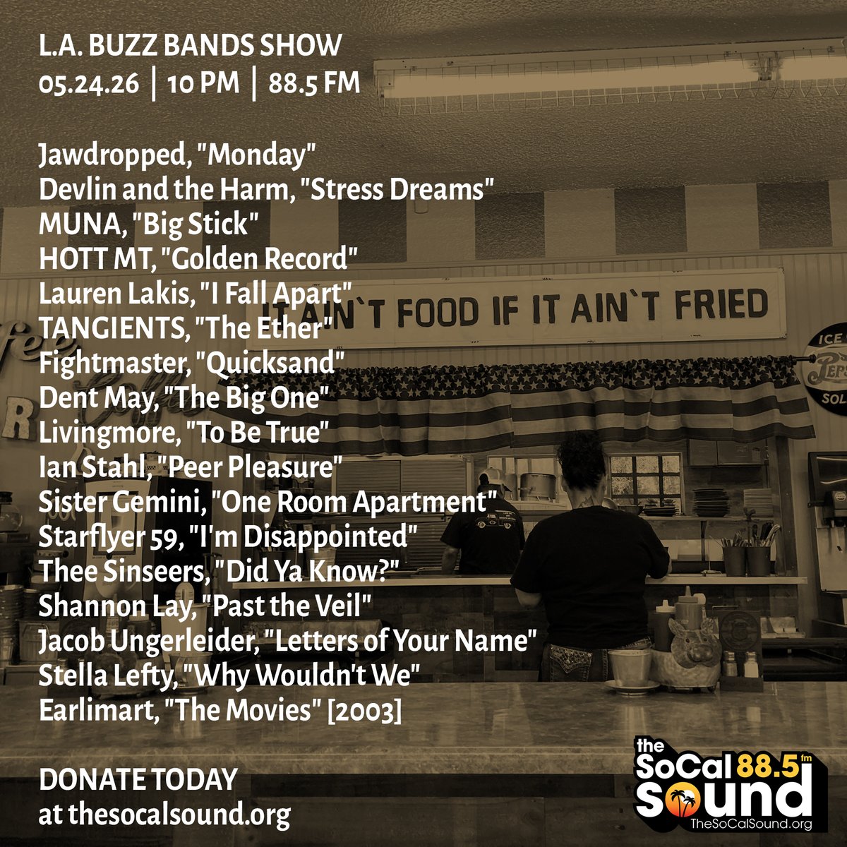 krbronson's tweet photo. New music: @BuzzBandsLA Show on 88.5 @TheSoCalSound at 10 tonight, ft. Devlin and the Harm, Dent May, Thee Sinseers, MUNA, Fightmaster, Livingmore, HOTT MT, Shannon Lay, Ian Stahl, Lauren Lakis, Jacob Ungerleider, Jawdropped, TANGIENTS, Earlimart + more... https://t.co/J1DSHdFXGS https://t.co/bq1iI4oCtT
