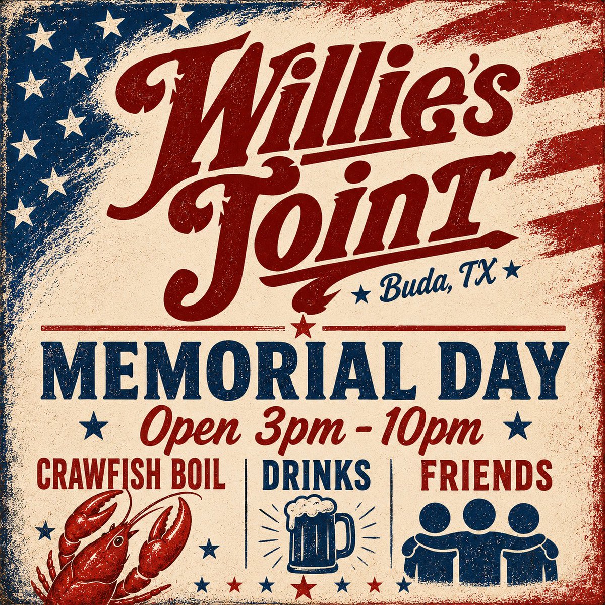 williesjoint's tweet photo. We hope to see a bunch of you all on Memorial Day.
Open at 3PM! https://t.co/2OM2ZrEEyd
