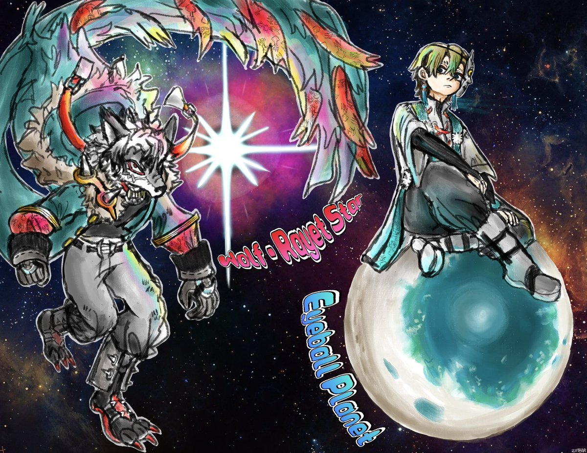 SurebrecTeeth's tweet photo. Rudo &amp; Zanka as Stellar Objects🌟
Wolf-Rayet Star &amp; Eyeball Planet
#GACHIAKUTA #gachiart https://t.co/emv1d3cFHQ