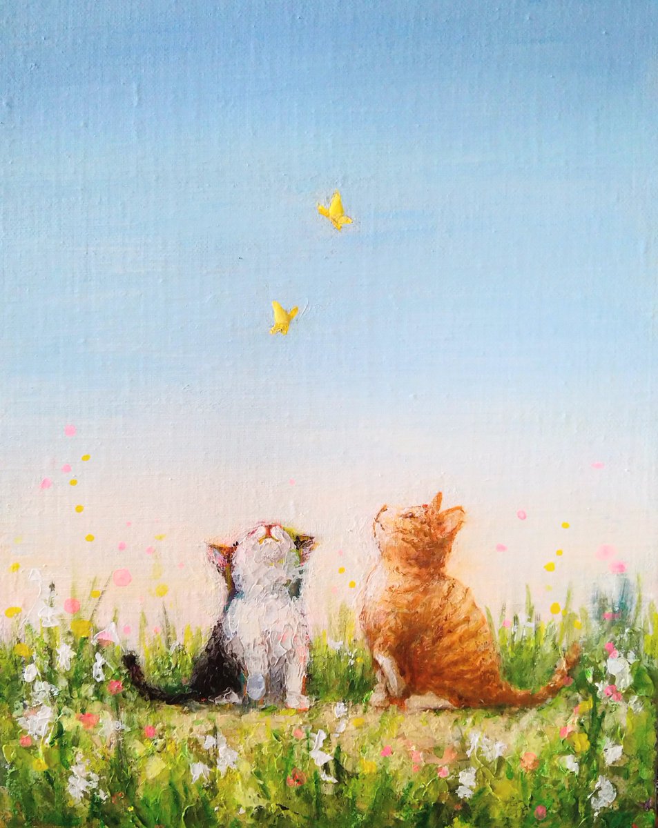 アナログはいいぞ #cats #猫 #ねこ 完成。 「戯れ」F4号 アクリル画