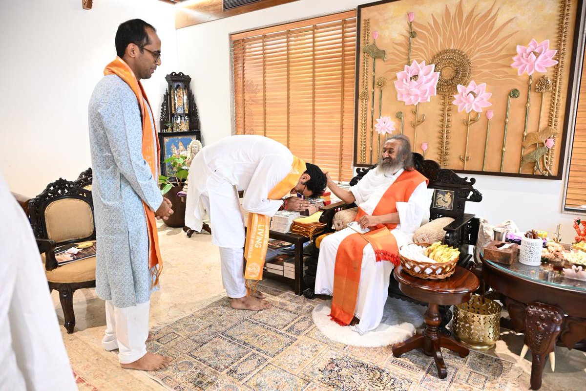 pradip103's tweet photo. Blessed to receive the spiritual guidance and blessings of Gurudev Sri Sri Ravi Shankar( @Gurudev ) ji at the Art of Living Ashram, Bengaluru. (@ArtofLiving)

Honoured to take part in the celebrations marking 45 years of the Art of Living movement ; and the 70th birthday of Gurudev.

Through his spiritual wisdom and enlightenment, Gurudev has carried Bharat’s timeless message of “Vasudhaiva Kutumbakam” to the world, especially inspiring the youth.

During my visit to the Ashram, it was heartening to see so many youngsters taking deep interest in Vedic studies at the Gurukul.

The future of Bharat is bright, rooted in spirituality, culture and strong values.
