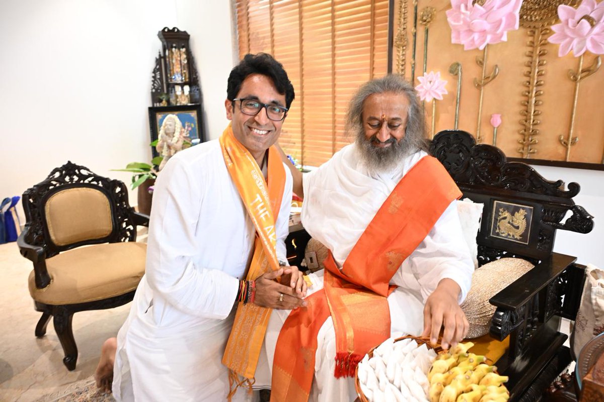 pradip103's tweet photo. Blessed to receive the spiritual guidance and blessings of Gurudev Sri Sri Ravi Shankar( @Gurudev ) ji at the Art of Living Ashram, Bengaluru. (@ArtofLiving)

Honoured to take part in the celebrations marking 45 years of the Art of Living movement ; and the 70th birthday of Gurudev.

Through his spiritual wisdom and enlightenment, Gurudev has carried Bharat’s timeless message of “Vasudhaiva Kutumbakam” to the world, especially inspiring the youth.

During my visit to the Ashram, it was heartening to see so many youngsters taking deep interest in Vedic studies at the Gurukul.

The future of Bharat is bright, rooted in spirituality, culture and strong values.