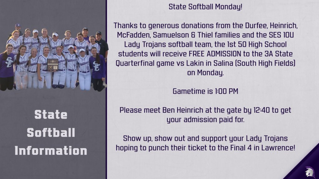 sestrojans's tweet photo. State Softball Monday!
See you in Salina tomorrow! https://t.co/gSNodL9zmE