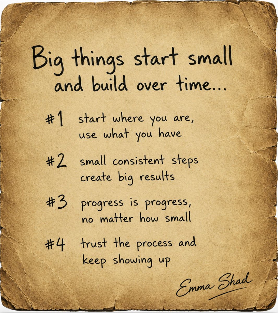 EmmaShadChannel's tweet photo. Small progress is still progress — and it compounds.
Big things start small.
Start where you are.
Use what you have.
Keep showing up.
#Growth #Mindset #Leadership #Entrepreneurship #PersonalBranding #EmmaShad https://t.co/laA4k4wcSR