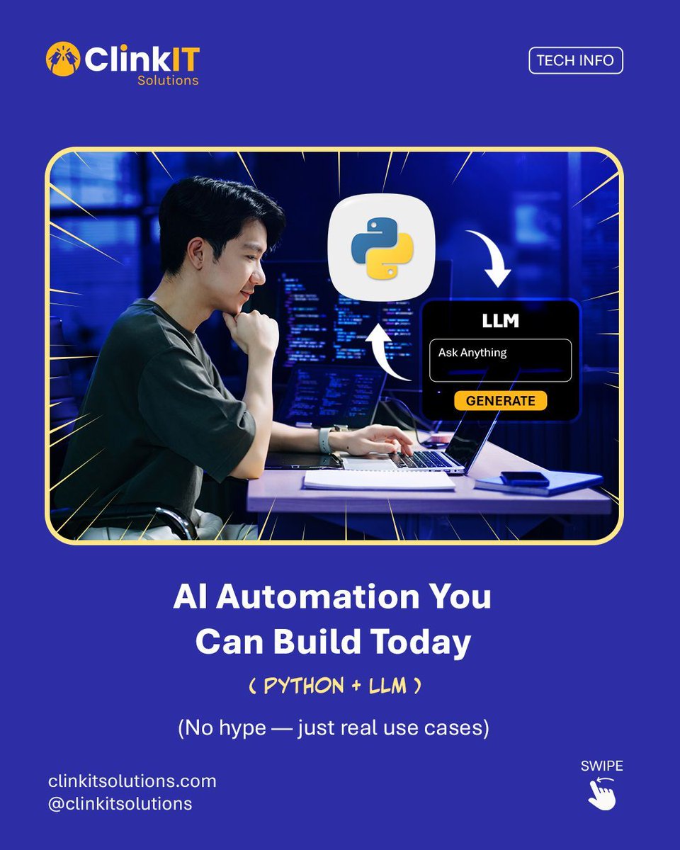 ClinkITph's tweet photo. AI without a workflow is just a novelty.
Got a manual process that’s slowing you down? Let’s chat about making IT happen. 📩
#AI #LLMSolutions #PythonDevelopment #SoftwareEngineering #DevCommunity #ITProfessionals #MachineLearning #DataScience #TechInnovation #AIApplications https://t.co/LVo0DcFKGt