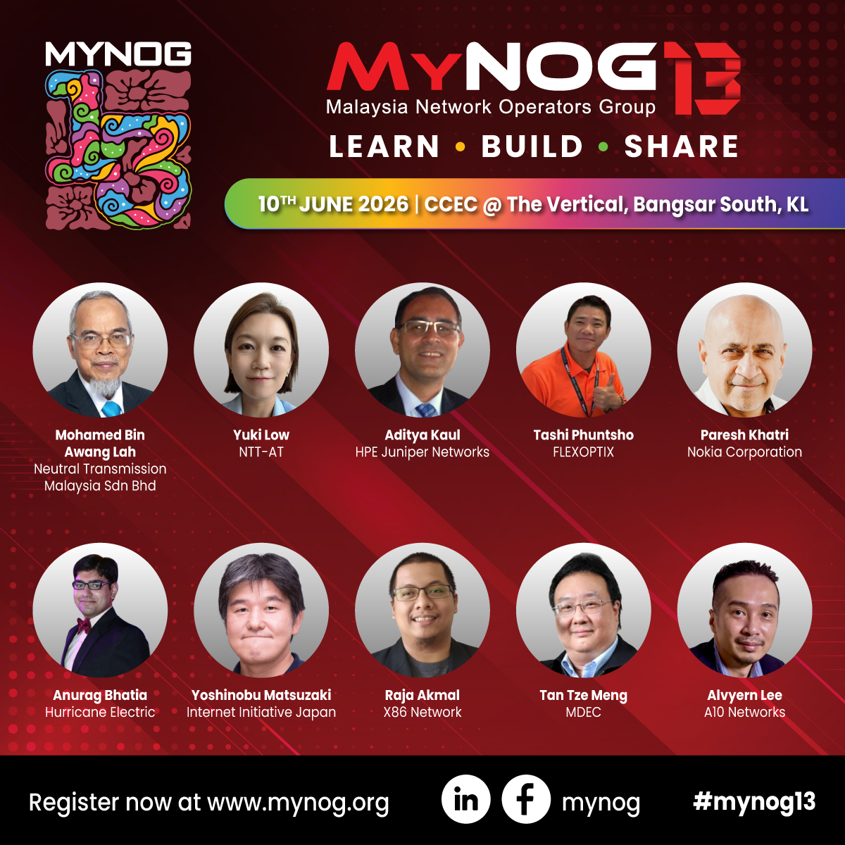 MyNOGMy's tweet photo. 🎉 Exciting news! Check out our amazing line-up of speakers for the MYNOG 13 Conference 2026! This is the 1st batch of announcements, so there'll be a few more names added to the list in the next few days. 

👉 https://t.co/z7E5fWO5BS https://t.co/SgVqARYgTC