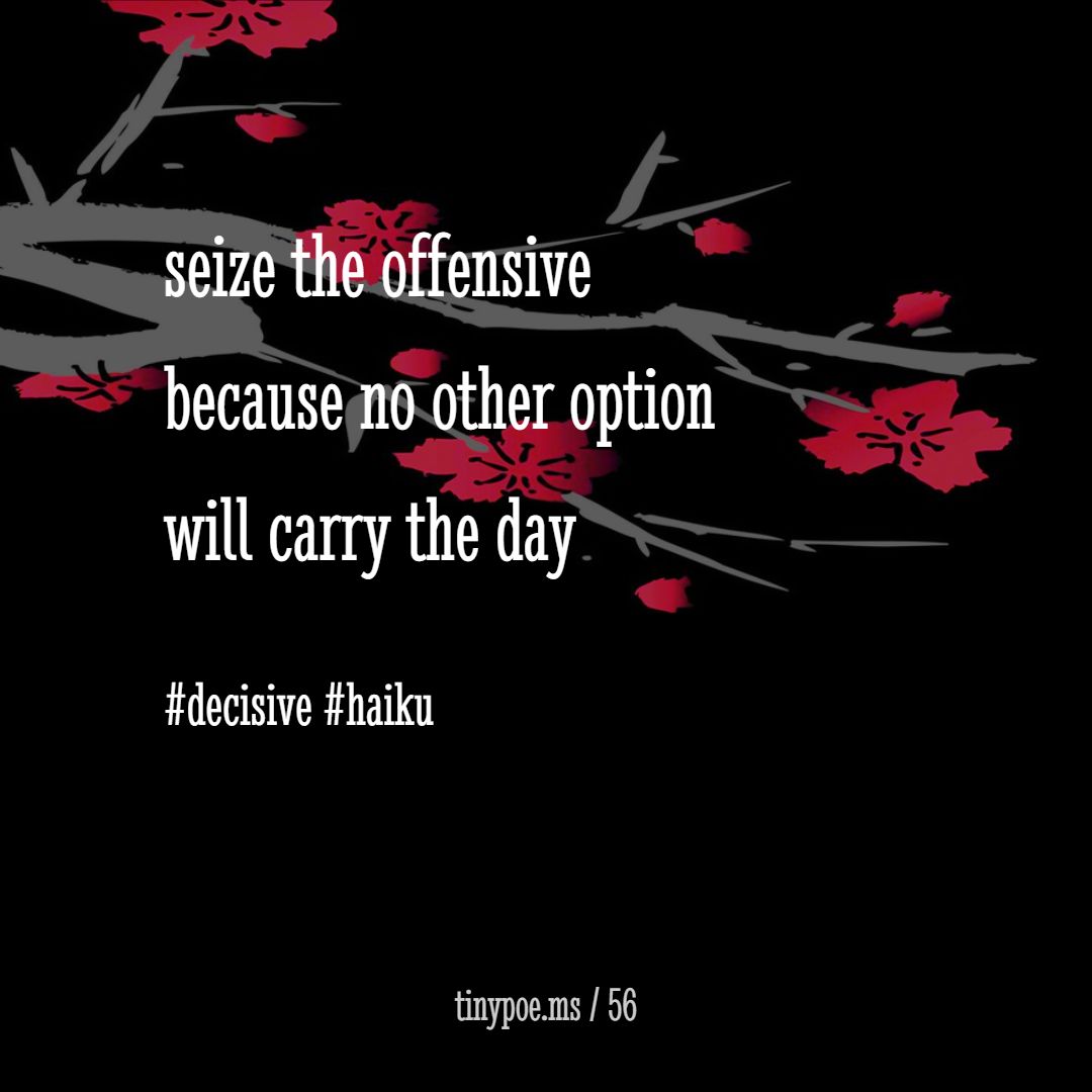 karmaniverous's tweet photo. seize the offensive
because no other option
will carry the day

#decisive #haiku

https://t.co/g4QWWIOr7K https://t.co/ZiDrFFGZx0