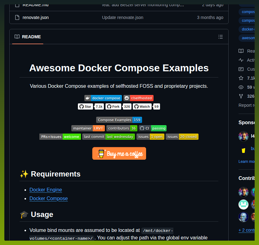tom_doerr's tweet photo. Collection of 159 Docker Compose examples for self-hosting

https://t.co/Rbixz3ZGhg https://t.co/Axqz3zIHdX