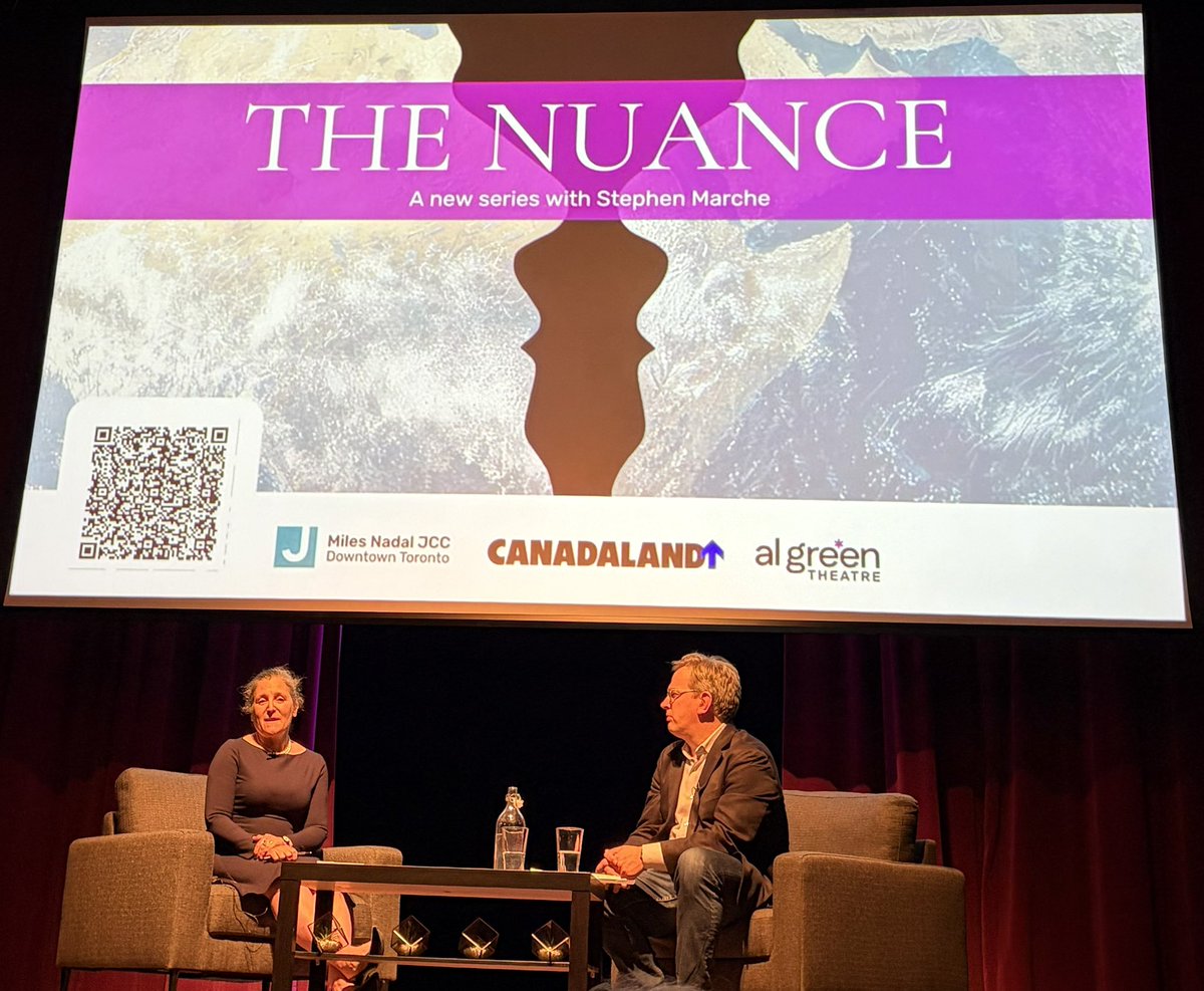 BasuAshis's tweet photo. What a great evening listening to @StephenMarche in conversation with former Deputy Prime Minister and Finance Minister of Canada, @cafreeland on the topic of globalization based on new @CANADALAND series of live conversations titled Nuances at the Al Green Theatre, Toronto. https://t.co/d3QuYYTIDS
