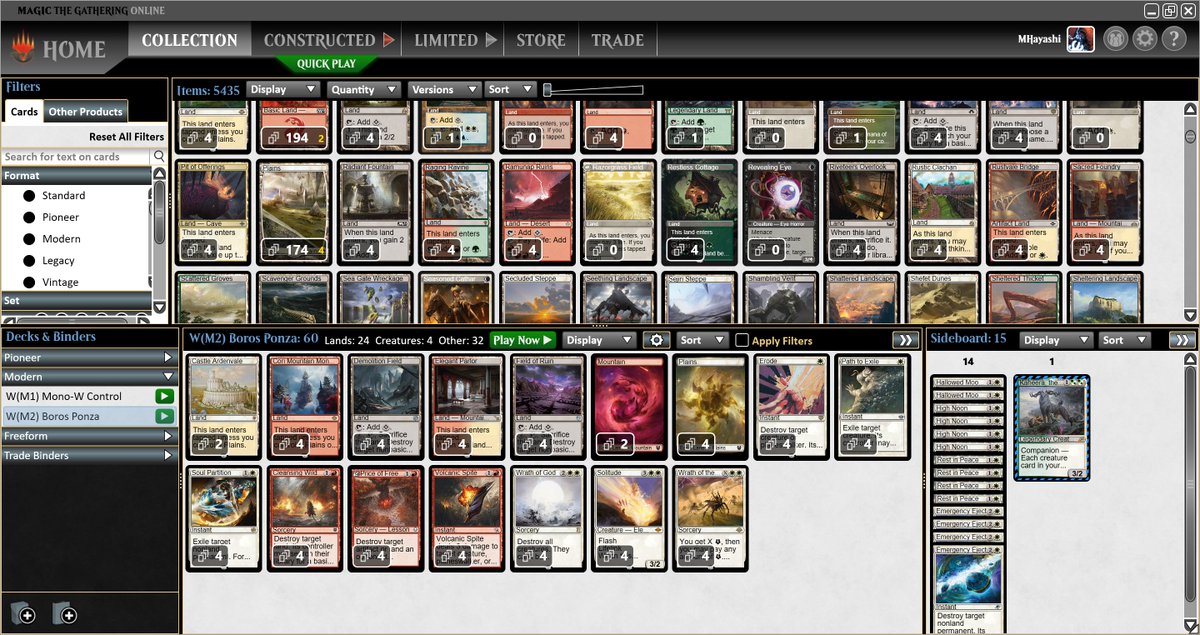 MHayash55780121's tweet photo. Boom Shakalaka 🏆No. 9, shoutout to @pimpintoads5871 on YouTube for suggesting Hallowed Moonlight, seems like a great call vs. Outburst. Also back to 4 Parlors. Oh yea also Volcanic Spite was the bees knees.

Beat UR Affinity, GB Yawg, RG Aggro-Eldrazi, RW Energy, &amp; WUB Goryo. https://t.co/0kGEro7xj2