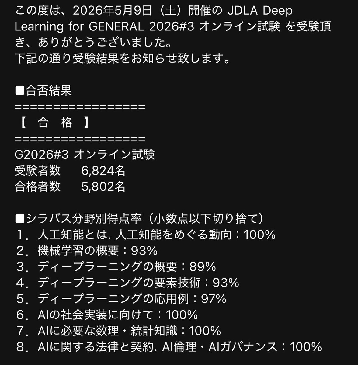 Matty0atman's tweet photo. ノリで受けたG検定ことJDLA、無事合格

難易度の割に合格者率高すぎないか？
資格の価値はあるのだろうか… https://t.co/94CUFnU8jV