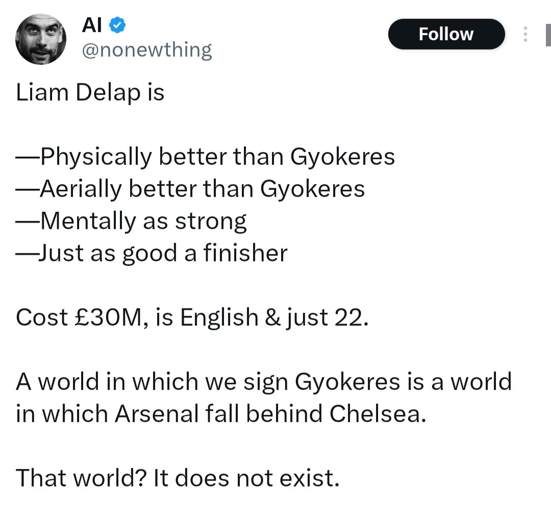 rishabh_loading's tweet photo. @nonewthing Yeah, should have signed Liam Delap instead. https://t.co/iyWE9tbWLk