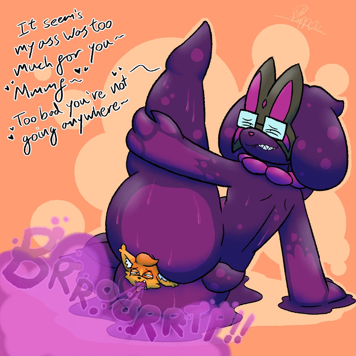 OrangeGatato's tweet photo. This purple creature was gonna doyoga and decided to yoink me, shrink me, and become their filter and rag while they did so...
Grape jelly..
2 weeks later and I can taste and smell nothing but grape jelly..

(1000/10 commission from @PurplePuppetz! 💜) https://t.co/4melRjAFCR