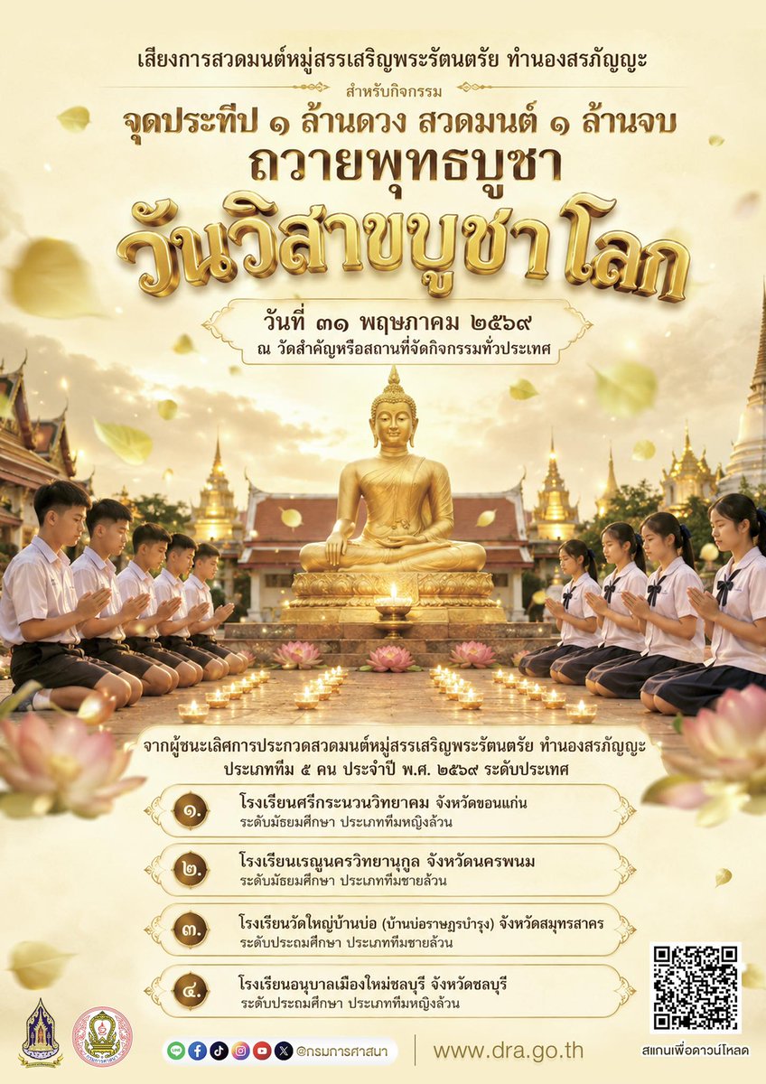 drathai's tweet photo. 🪷วันวิสาขบูชาโลก🪷

#กรมการศาสนา
#กระทรวงวัฒนธรรม
#วันวิสาขบูชา https://t.co/a8hLxMyNga