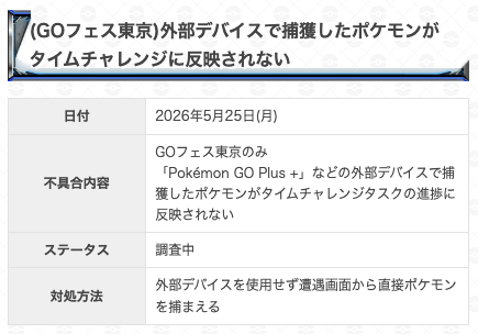 GOフェス東京 不具合情報 】 📝内容 「Pokémon GO Plus +」などの外部