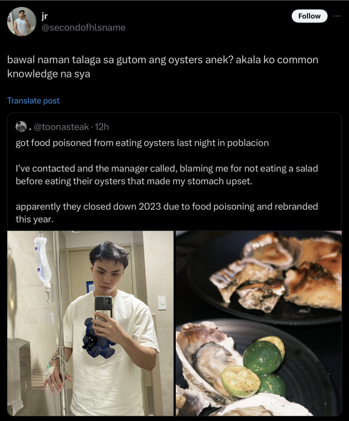 brainpog's tweet photo. Teka ba't may part na nagfo-focus sa "gutom" eh wala naman yatang sinabing gutom siya. Ang sinabi, na-blame siya at pinagbintangang gutom ng manager. Eh may x-ray vision ba ang manager pala malaman kung sinong customer ang walang ibang kinain? https://t.co/Zxh3K0vMF8