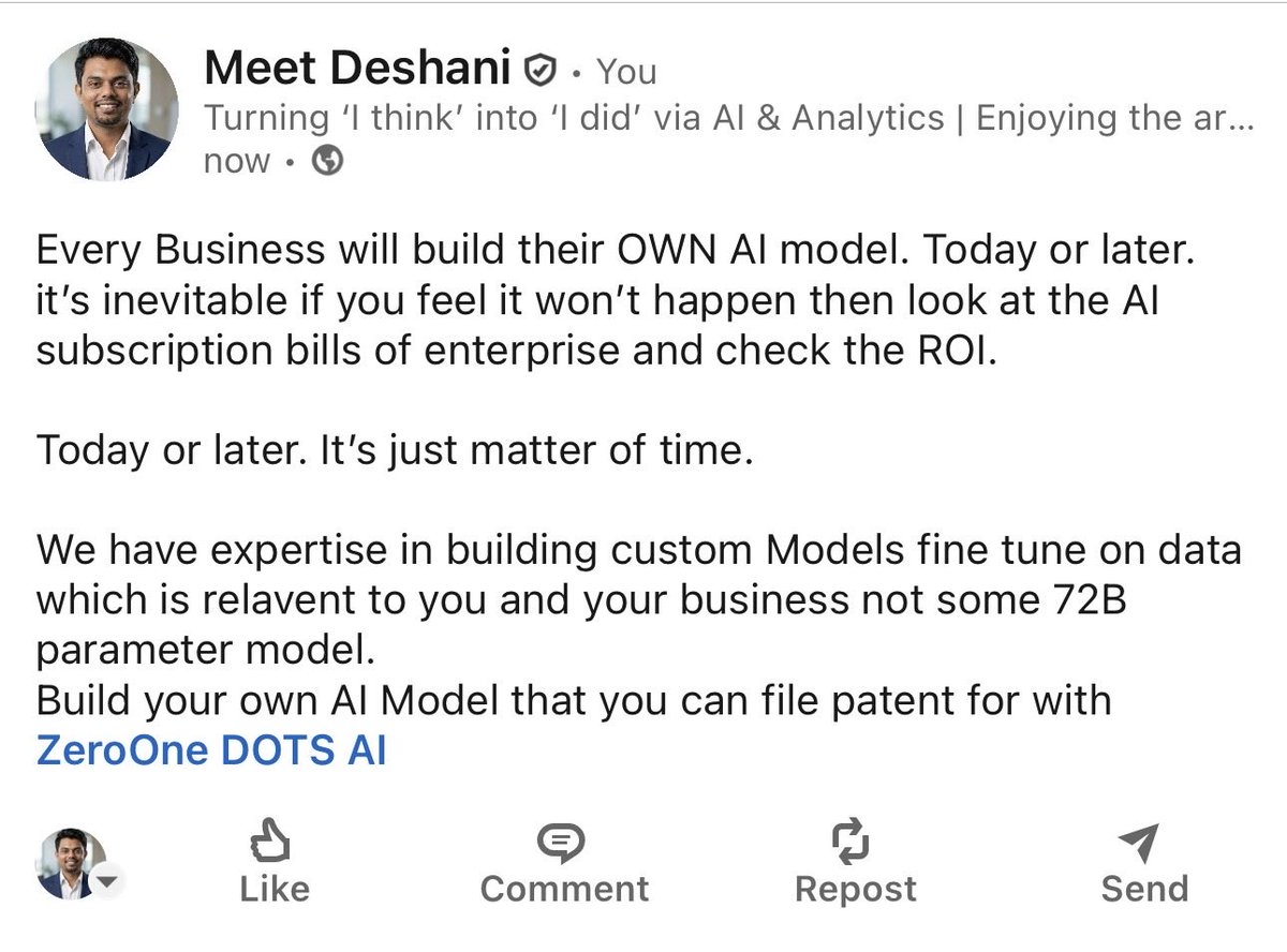 reflection11_11's tweet photo. Okay hear me out on this one because I've been thinking about it all week. Every single business right now is obsessed with paying huge monthly fees for these massive, heavy AI models. But honestly? If you look at the actual ROI, most companies are just bleeding money on AI https://t.co/Rwt70cfnKm