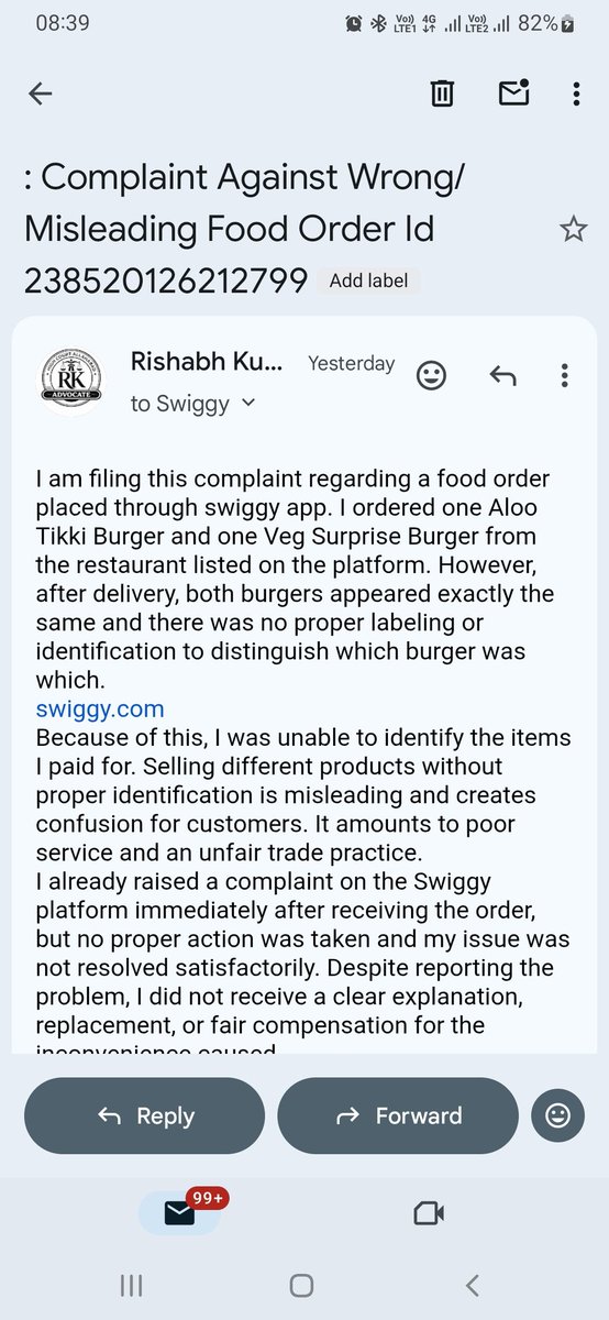 Rishabh0988's tweet photo. Order Id 238520126212799Very disappointed with @Swiggy and the poor customer support. I raised a complaint regarding my order, but no action has been taken yet. Please resolve my issue immediately. #Swiggy #CustomerSupport @jagograhakjago https://t.co/qHGk5ZVaNG