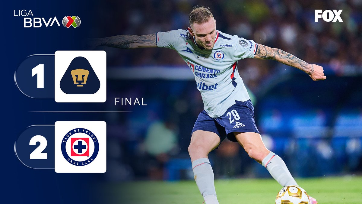 somos_FOX's tweet photo. 🏆🚂 ¡CRUZ AZUL ES CAMPEÓN DEL FUBOL MEXICANO!

La Máquina Celeste de la CruzAzul ganó 2-1 con gol agónico de Rotondi.

@PumasMX  🐾1-2🚂 @CruzAzul 

#LigaMX 🇲🇽 https://t.co/aUOda77c4j