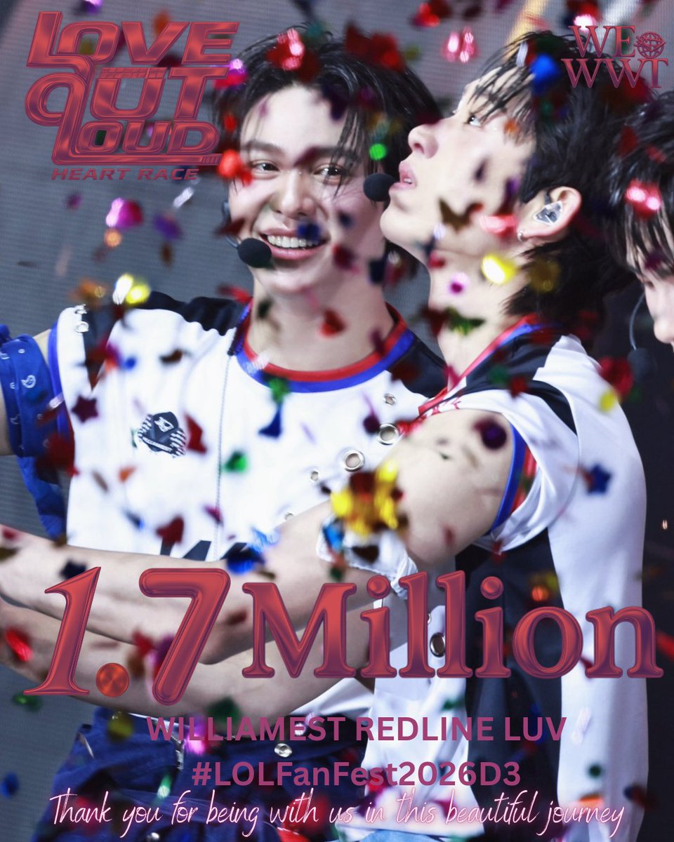 WilliamEstWWT's tweet photo. ˚˖𓍢🌷✧˚.🎀⋆ Congratulations to everyone! We’ve triumphantly crossed the finish line in our race to 1.7 million! This journey through the trend has been nothing short of amazing, filled with excitement and determination. Thank you all so much for being a part of this incredible race! Your support have made it possible for us to achieve this milestone together. 

Let's celebrate this victory and look forward to even more incredible adventures ahead! CHEERS! 🎉🍷

WILLIAMEST REDLINE LUV

#LOLFanFest2026D3
#WilliamEst #วิลเลี่ยมเอส