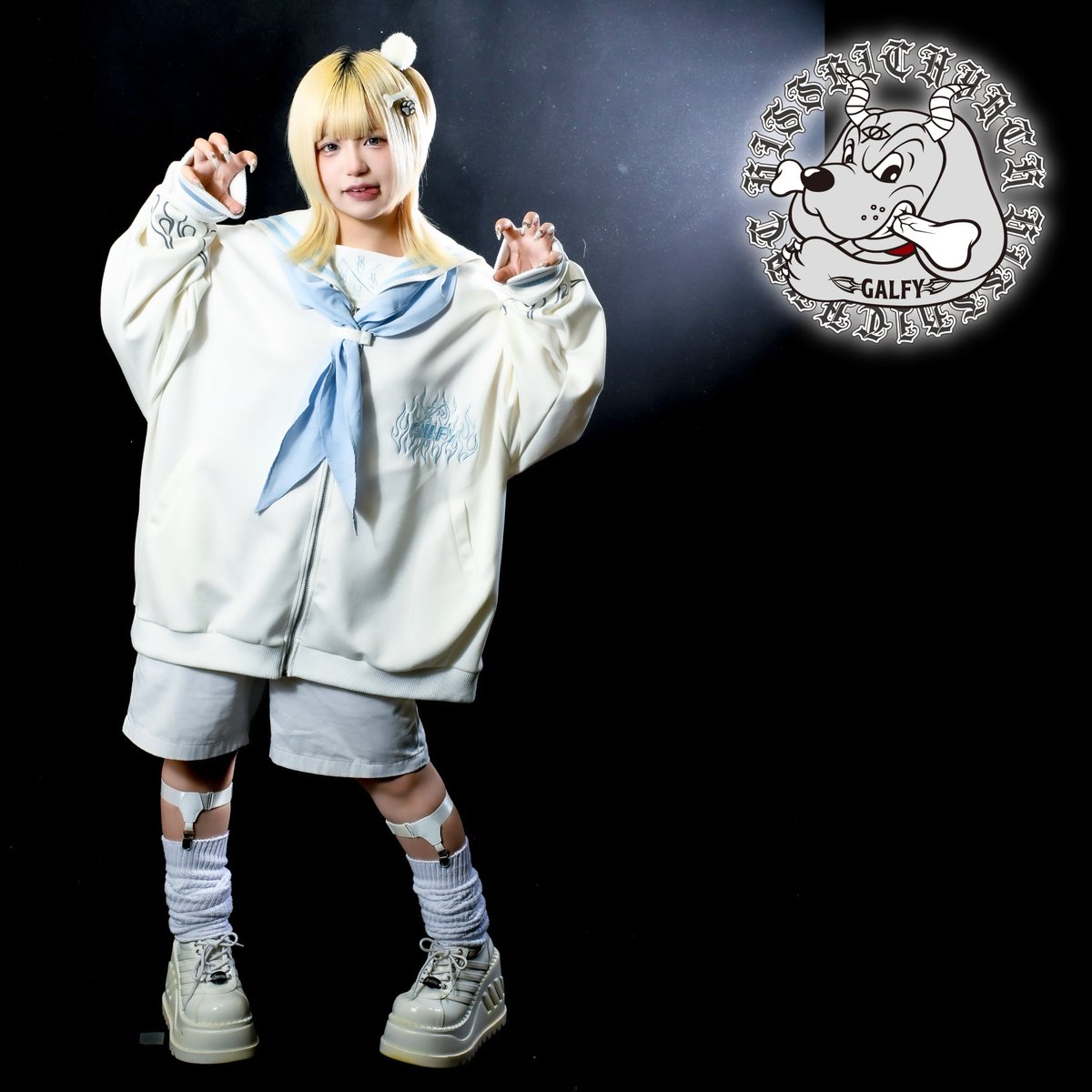 ユリ galfy kry 犬の企み学園 セーラーパーカー ホワイト 水色 本日22:00- 「犬の企み学園」 予備分【即納】販売開始 AW先取り