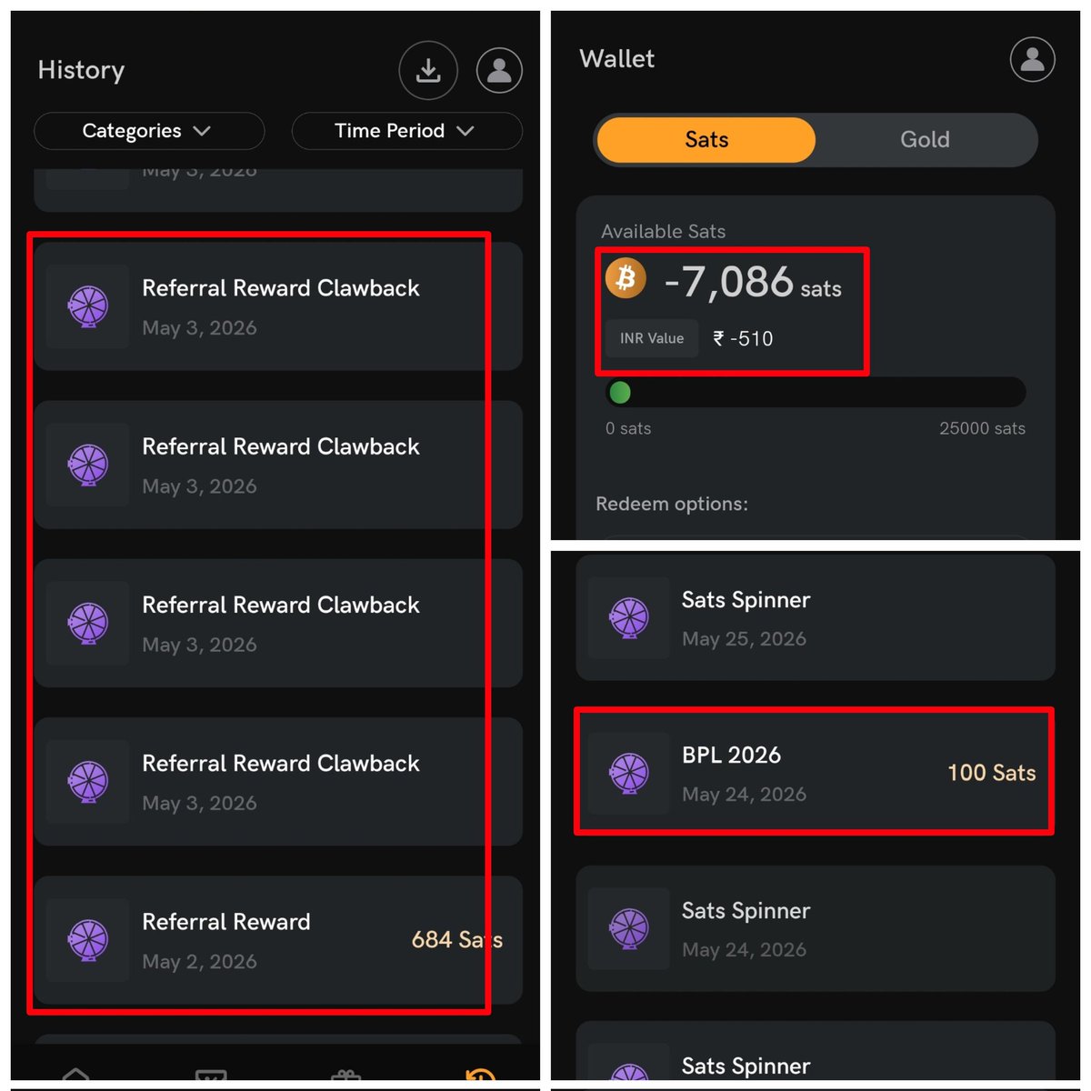 ShriCreation83's tweet photo. Hey @gosatsapp facing a critical issue with my account. My genuine referral rewards were reversed, and my balance went into negative. Worse, every time I earn Sats, they get deducted and my negative balance keeps increasing instead of recovering! 🤬 
Please resolve this ASAP https://t.co/jYNGMSTQUl