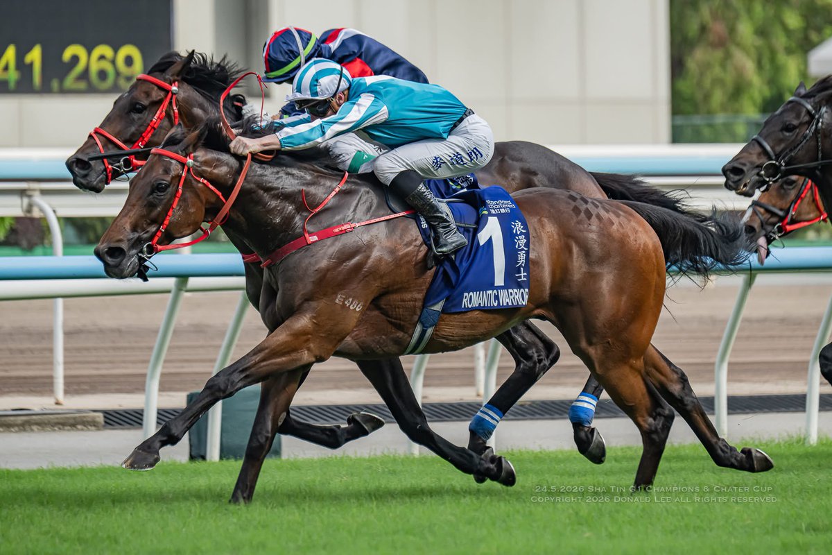 LeeMingDonald's tweet photo. Romantic Warrior wins the G1 Champions &amp; Chater Cup 🏆  @mcacajamez 

#HKracing https://t.co/4FC9OYoTDb