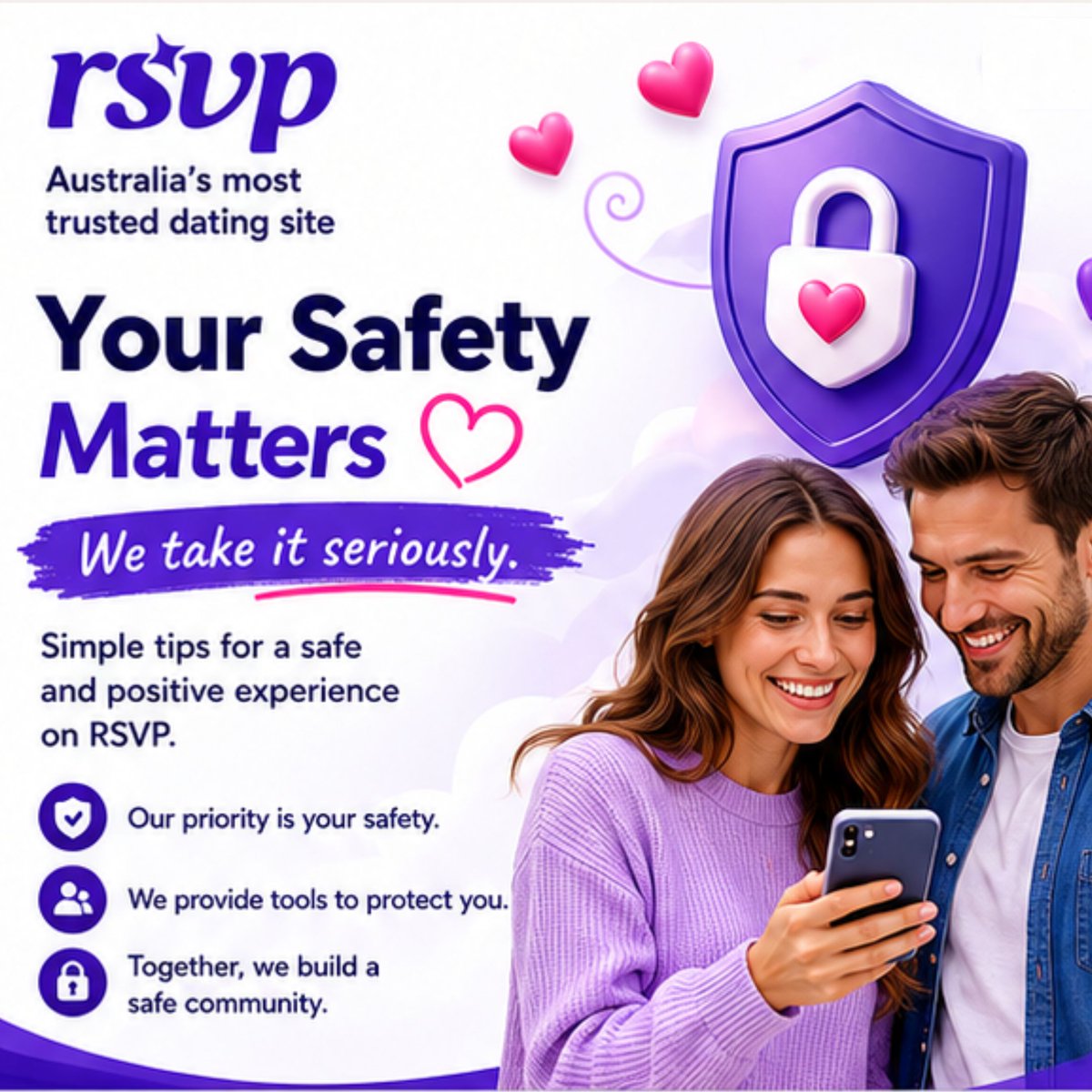RSVP's tweet photo. 💜At RSVP, we're committed to creating a
safe and respectful environment where Australian
singles can connect with confidence.
Swipe through these tips and save this post for future reference.
#OnlineDatingSafety #DatingSafety #ScamAwareness
#RSVPDating https://t.co/7ZVkwEhtRU