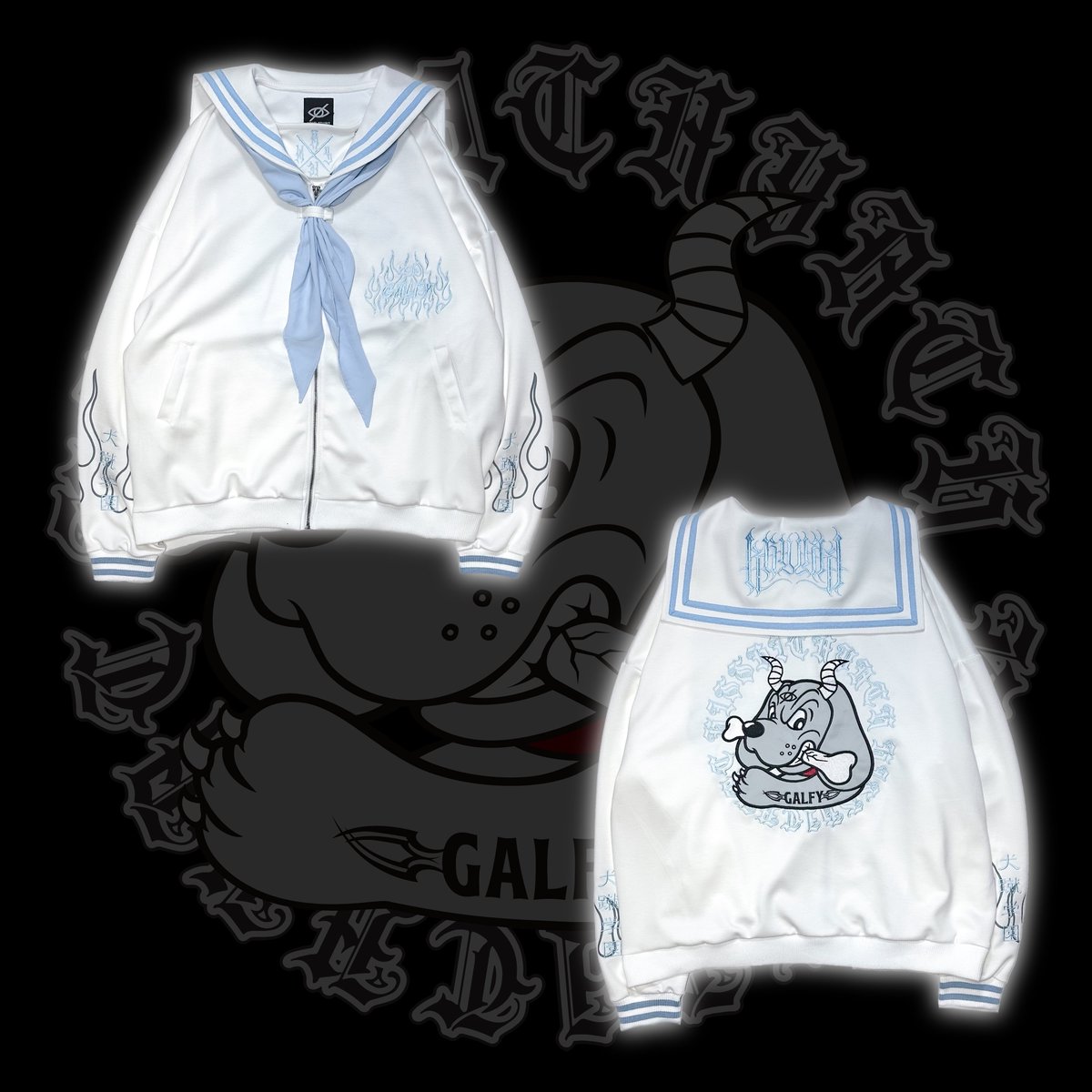 ユリ galfy kry 犬の企み学園 セーラーパーカー ホワイト 水色 本日22:00- 「犬の企み学園」 予備分【即納】販売開始 AW先取り