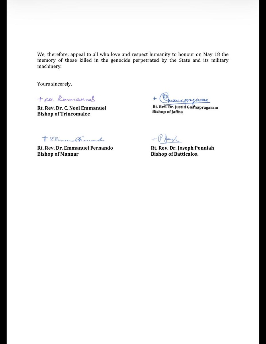 rukitweets's tweet photo. #TamilGenocide is not new word in #lka
2022 North – East (Catholic) Bishops Council asked to honour May 18 in memory of those killed in the genocide perpetrated by (Sri Lankan) State &amp; its military machinery
2015 Northern Provincial Council passed a resolution on #TamilGenocide https://t.co/LfGDVQrCES