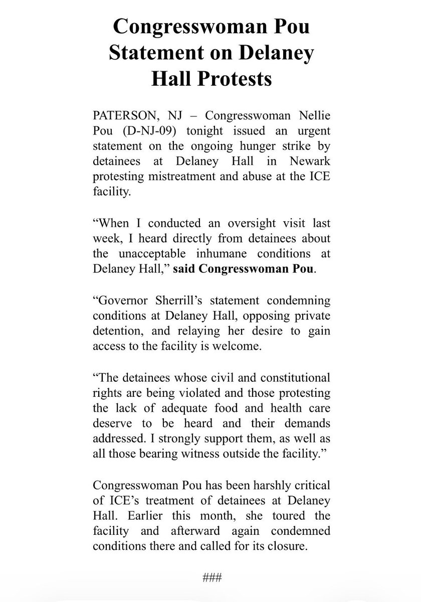 RepNellie's tweet photo. 🚨 My urgent statement tonight on the hunger strikes by detainees at Delaney Hall protesting abuse at the ICE facility 👇🏽 https://t.co/EVDaUGWWUQ