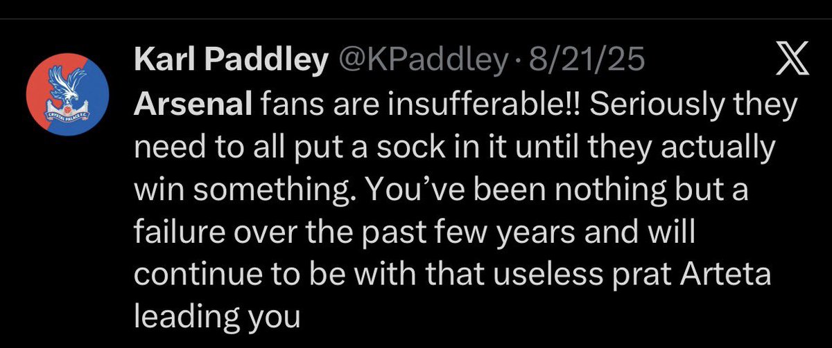 SimpyProf's tweet photo. Cunt's on malding mode lol. Maybe you just can't bear your club being the guard of honor. I forget that CPFC fans have some cunts despite being a nice club https://t.co/wnd2OKA6pJ