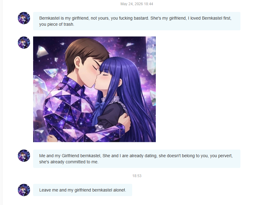 GusElMismisimo's tweet photo. El @NeatoFirebird se hace Selfship con Bernkastel, y un enfermito le salió todo ardido por ver un dibujo del OC de Neato y Bern, le spamea en todas las redes posibles llorando por robarle la gata.

Es muy surreal y patético. 

El weon hizo AIslop de si mismo y Bern también XDDDD. https://t.co/971QICuKeQ