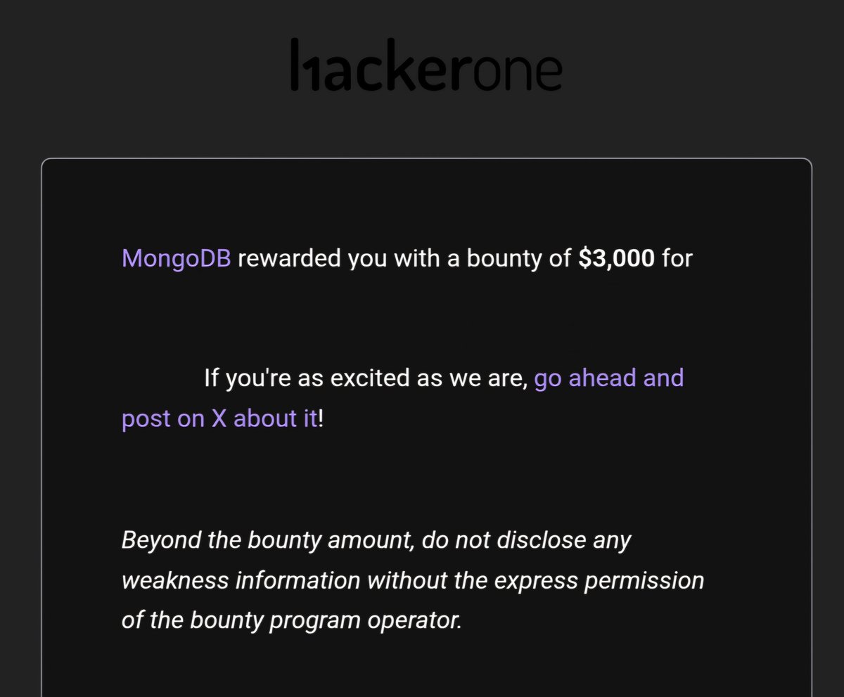 devangsolankii's tweet photo. Got a reward from @MongoDB @Hacker0x01 on my birthday on May 20th! 🥳🎂  

#BugBounty #hackerone https://t.co/5MiQrM0MEY