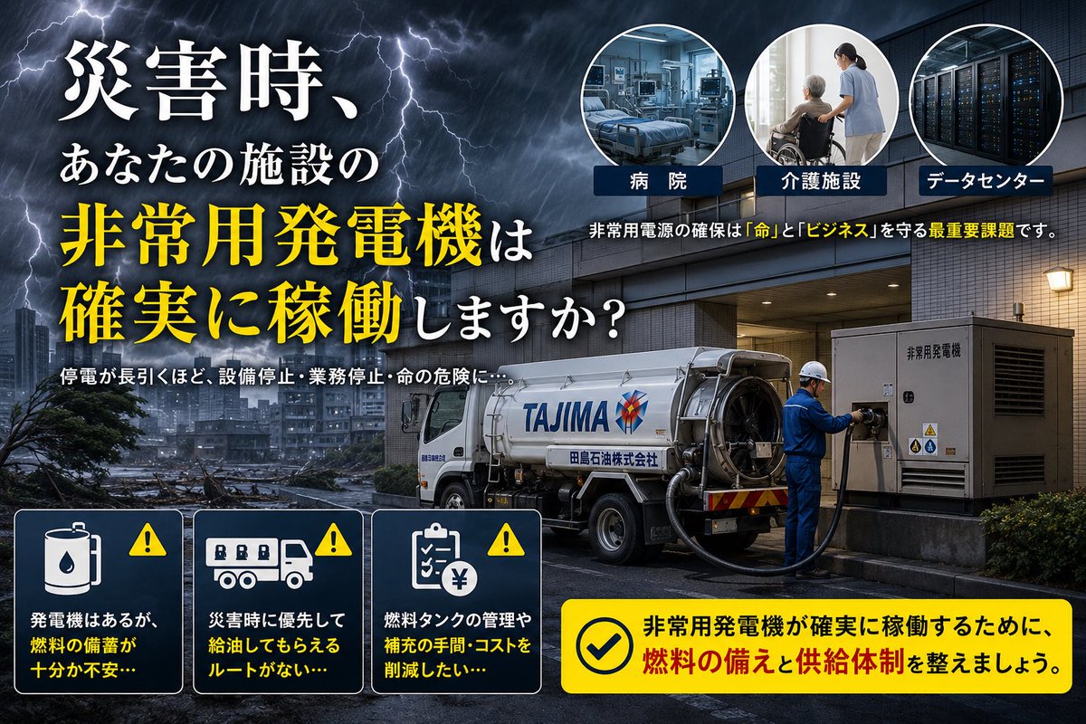 災害時、非常用発電機は本当に稼働できますか？ 近年は長期停電リスク
