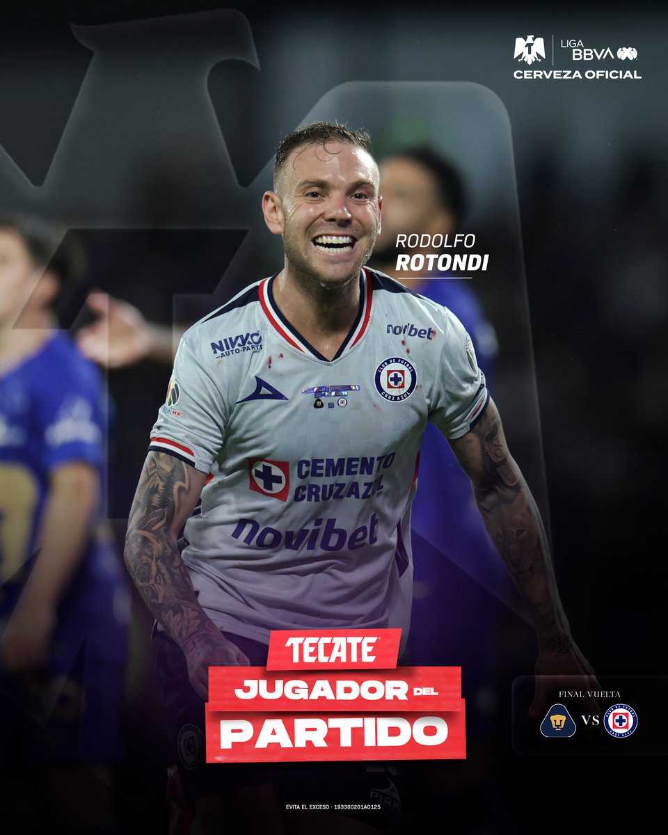 LigaBBVAMX's tweet photo. ¡El héroe del 'La Maquinola'!  🚂💙❤️

Rodolfo Rotondi marcó el gol que le valió la décima a @CruzAzul, por ello es el #TecateJugadorDelPartido. 🏆✨

@CervezaTecate  #TecatePorTi | #FVUNAMCAZ https://t.co/GiqRw1aZdQ