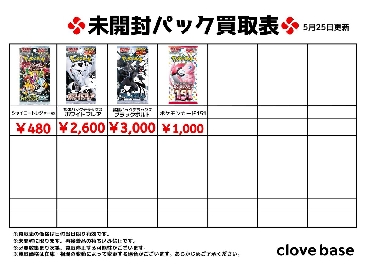 ⭐️ ポケモンカード未開封パック買取表⭐️ #シャイニートレジャーex 
