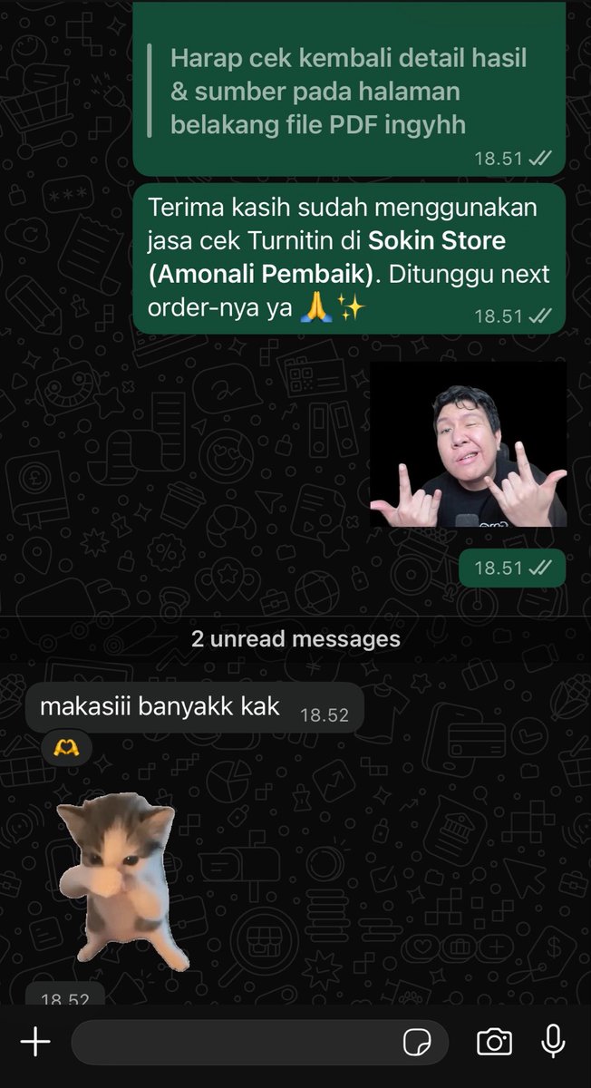 cukiscakee's tweet photo. dem, Alhamdulillah! maaciww bocil pembaik yang udah cek turnitin di sini🤭

✅ Hasil cepat
✅ No Repository (nggak tersimpan di database)
✅ File langsung dihapus (100% aman &amp; privasi aman)

#zonauang #zonajajan #bealanja https://t.co/tsSj5wRpLx