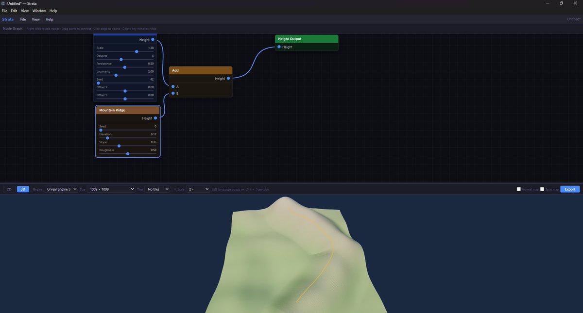 TheBotpotatoe's tweet photo. #gamedev #indiedev #leveldesign #unrealengine #godotengine #gamedevelopment #screenshotsaturday #proceduralgeneration #terraindesign #madewithunreal #indiegame #gameart #environmentart #3dart #gamedев

Spline drawn mountains, quick and responsive. https://t.co/Yzs0kM30es
