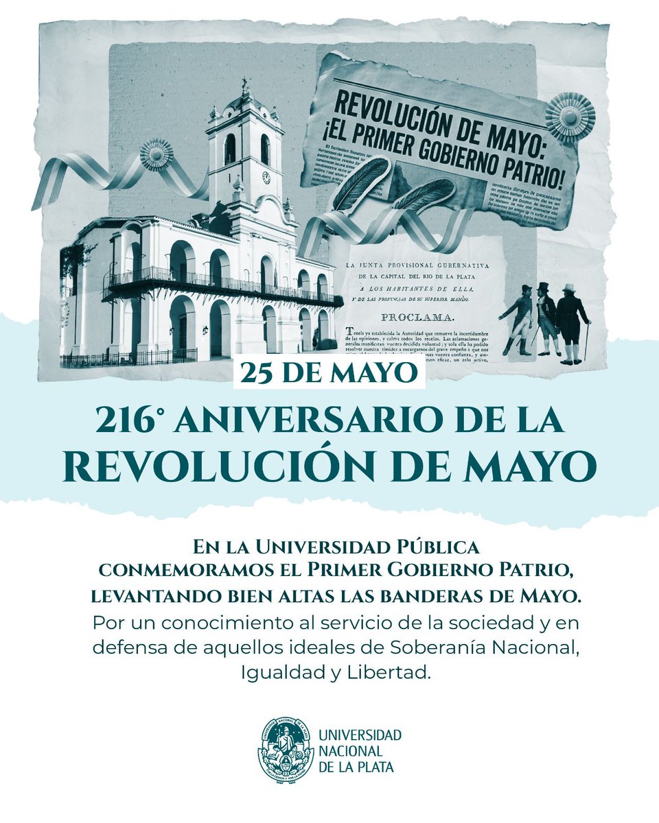 unlp's tweet photo. 🇦🇷 Una fecha que marcó el nacimiento de la patria y la construcción de un país libre, soberano e igualitario.
Reafirmamos el compromiso con esos ideales.
Las banderas de Mayo siguen vivas en cada aula, en c/ estudiante y en c/ proyecto q impulsa una sociedad más justa e inclusiva https://t.co/EYcRPwrFfL