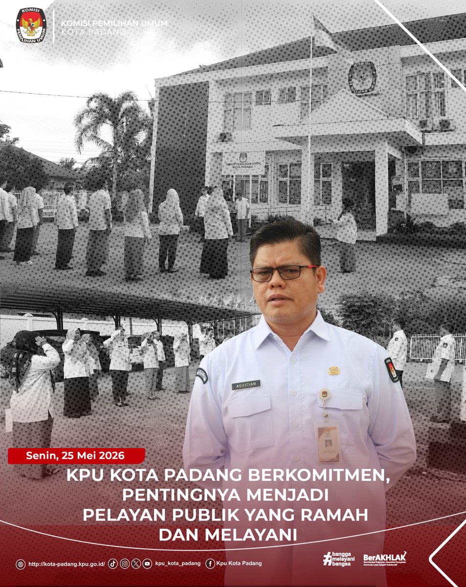 PadangKpu's tweet photo. #Temanpemilih, KPU Kota Padang melaksanakan Apel Pagi Rutin yang diikuti oleh seluruh jajaran sekretariat di lingkungan KPU Kota Padang Senin, (25/05/2026).

#KPUmelayani https://t.co/s4KAUL6R7u