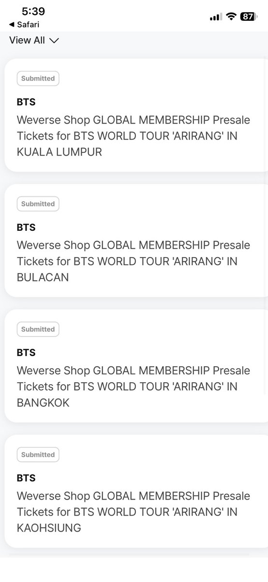 NikkiSueMin's tweet photo. Para more chances of winning💜🙏🏻🥹 “ticket secured dust”✨
#arirangtourinasia #BTS_ARİRANG https://t.co/YVHBHoDBPm