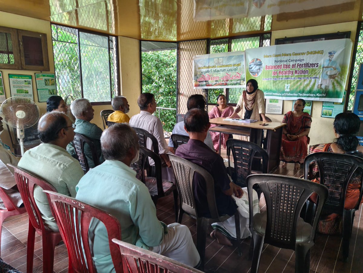 icarcift's tweet photo. ICAR-CIFT organized an MGMG Awareness Programme on Balanced Use of Fertilizers at Chengallur, Thrissur on 22 May 2026
Sessions on CIFT Microboost &amp; soil testing
 10 Microboost packets distributed to farmers
 25 participants attended
By ICAR-CIFT
#ICAR #CIFT #MGMG 🌱 https://t.co/YrA13Sn4FW